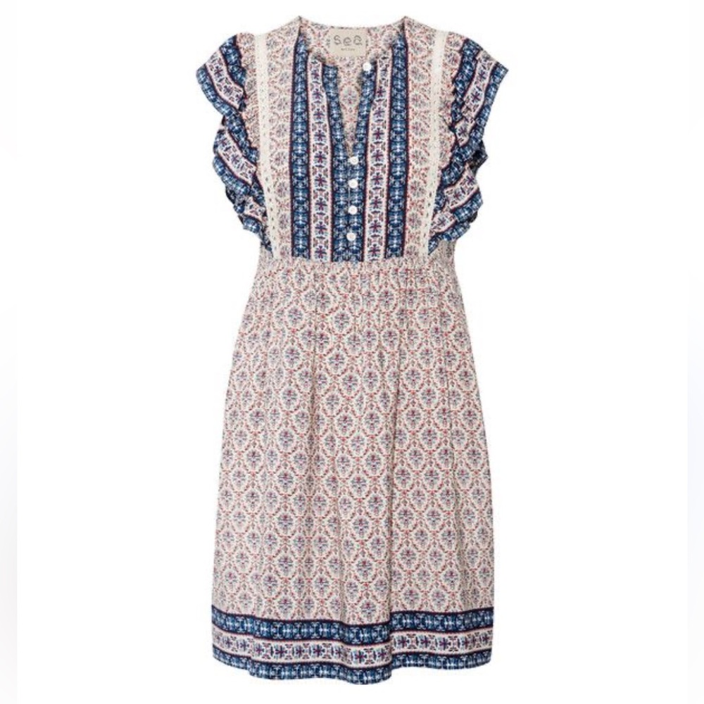 Sea New York 100% Silk Bohemian Mini Dress sz 10 NEW
